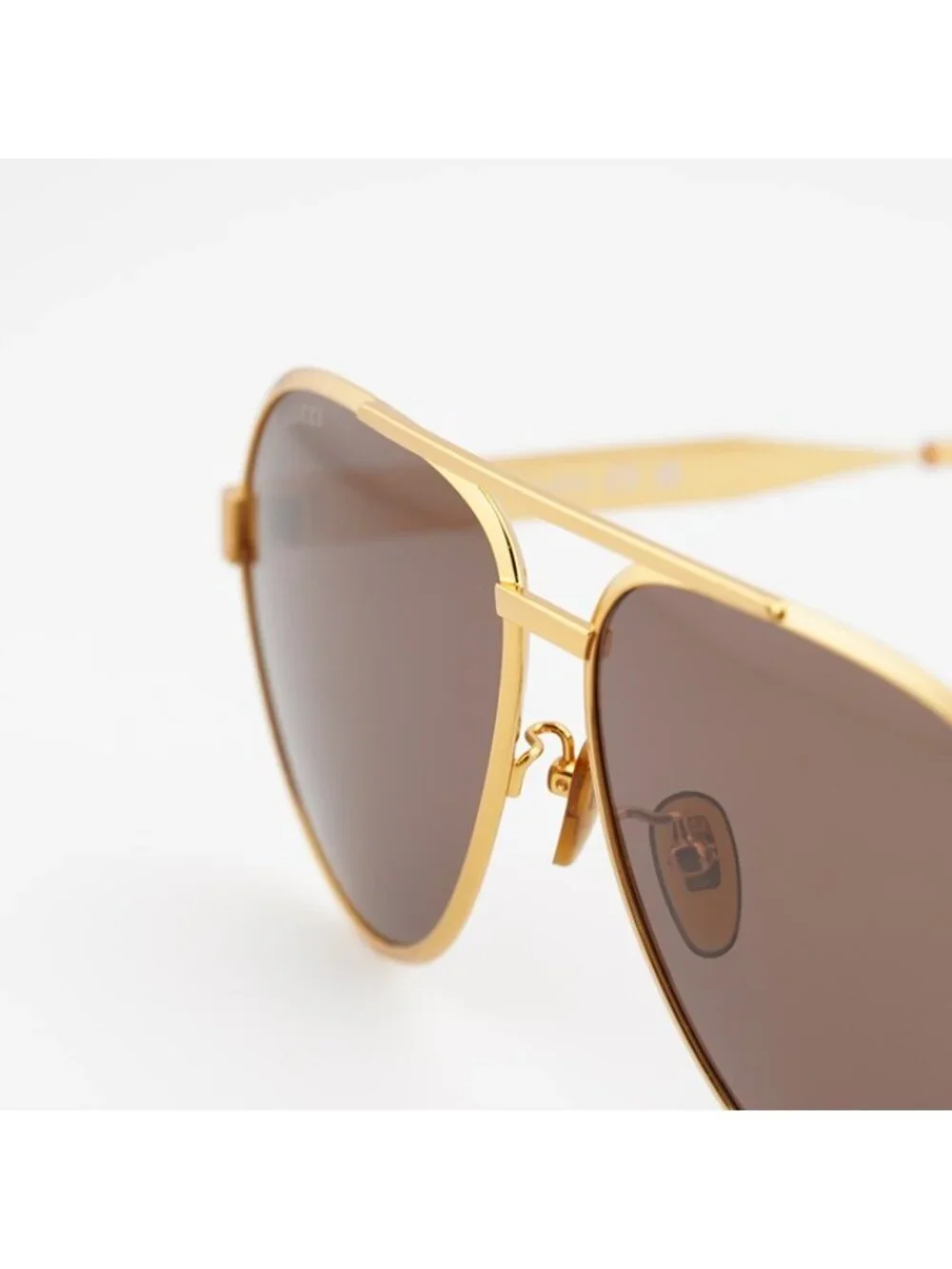 Gucci GG1513S 002 Sunglasses Yellow Gold Aviator Frame, Brown Lens